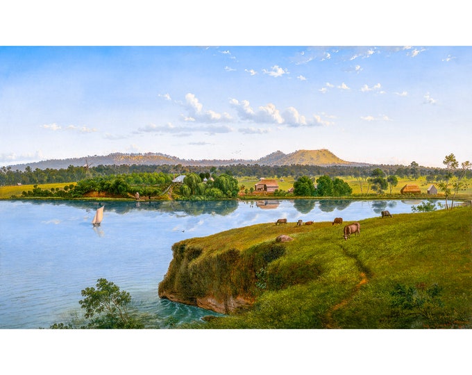 Eugene von Guerard, Purrumbete From Across The Lake, 1858 | Art Print | Canvas Print | Fine Art Poster | Art Reproduction | Archival Giclee