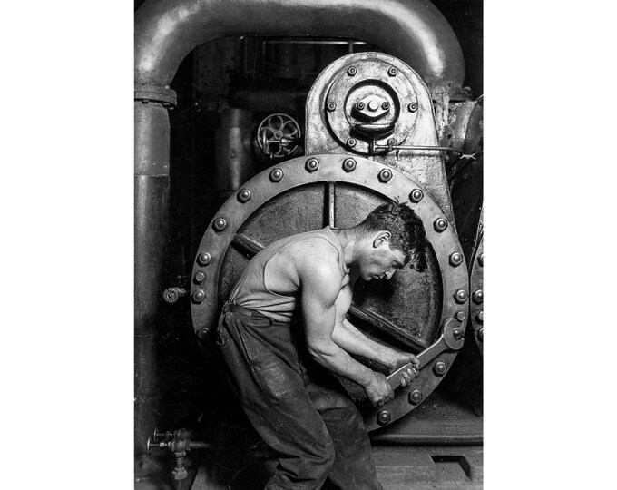 Lewis Hine, Power House Mechanic Working on Steam Pump, 1920 | Art Print | Canvas Print | Fine Art Poster | Art Reproduction | Archival