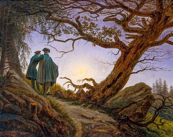 Caspar David Friedrich, Two men contemplating the Moon, 1830 | Art Print | Canvas Print | Fine Art Poster | Art Reproduction | Archival