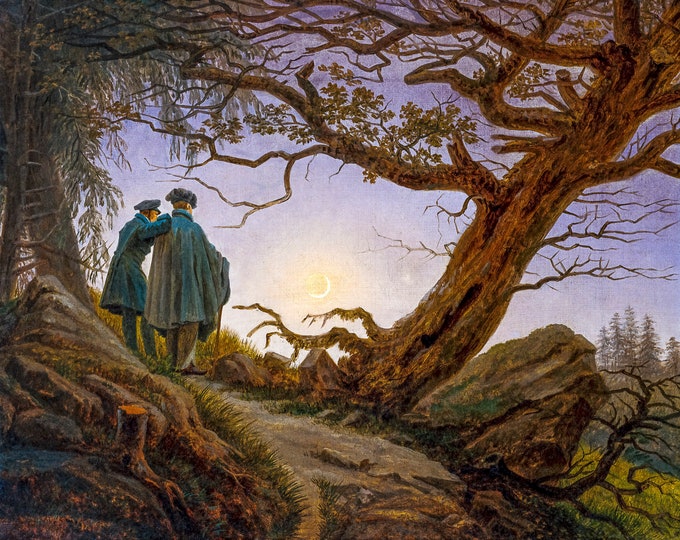 Caspar David Friedrich, Two men contemplating the Moon, 1830 | Art Print | Canvas Print | Fine Art Poster | Art Reproduction | Archival