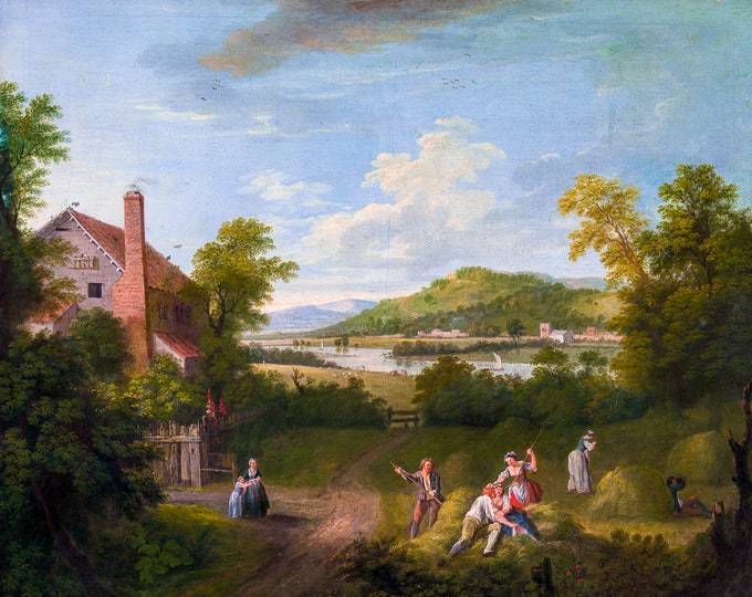George Lambert, Landscape with Farmworker, 1735 | Art Print | Canvas Print | Fine Art Poster | Art Reproduction | Archival Giclee | Gift