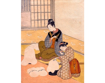 Suzuki Harunobu, Evening Snow on the Heater | Art Print | Canvas Print | Fine Art Poster | Art Reproduction | Archival Giclee | Gift Wrapped