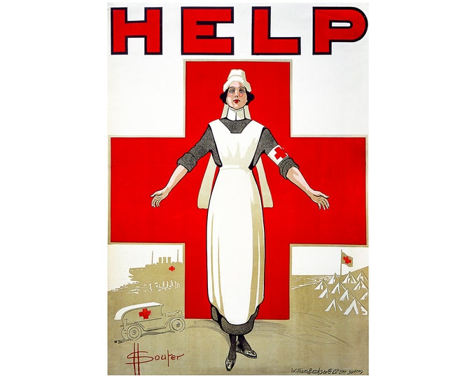 War Propaganda Poster, Red Cross | Art Print | Canvas Print | Fine Art Poster | Art Reproduction | Archival Giclee | Gift Wrapped