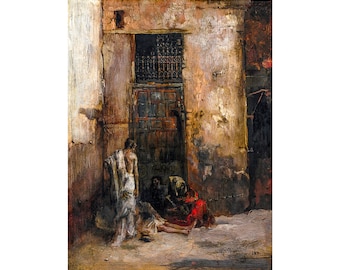 Marià Fortuny, Beggars by a Door, 1870 | Art Print | Canvas Print | Fine Art Poster | Art Reproduction | Archival Giclee | Gift Wrapped