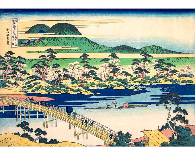 Hokusai, Togetsu Bridge at Arashiyama in Yamashiro, 1830 | Art Print | Canvas Print | Fine Art Poster | Art Reproduction | Archival Giclee