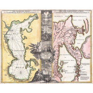 Geographicus, Homann Map of the Caspian Sea and Kamchatka, 1725 | Art Print | Canvas Print | Fine Art Poster | Art Reproduction | Archival