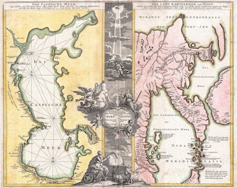 Geographicus, Homann Map of the Caspian Sea and Kamchatka, 1725 | Art Print | Canvas Print | Fine Art Poster | Art Reproduction | Archival