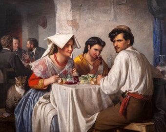 Carl Bloch, In a Roman Osteria, 1866 | Art Print | Canvas Print | Fine Art Poster | Art Reproduction | Archival Giclee | Gift Wrapped