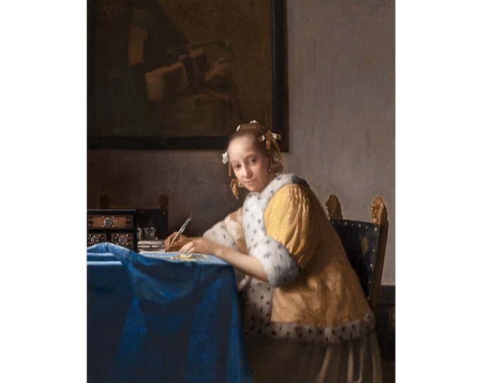Vermeer, A Lady Writing,  1665 | Art Print | Canvas Print | Fine Art Poster | Art Reproduction | Archival Giclee | Gift Wrapped