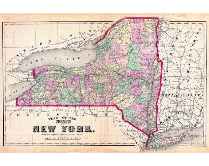 Geographicus, Beers Map of New York State, 1873 | Art Print | Canvas Print | Fine Art Poster | Art Reproduction | Archival Giclee | Gift
