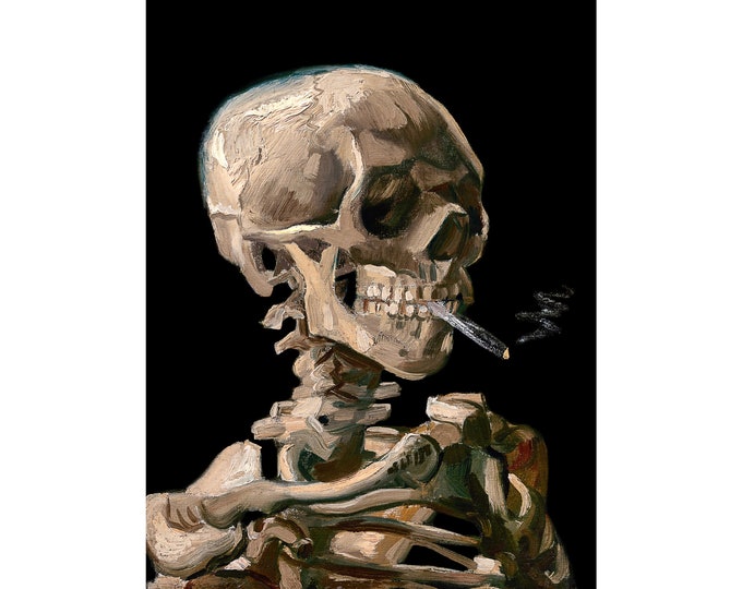 Van Gogh Print, Skull of Skeleton Burning Cigarette, Smoking | Art Print | Canvas Print | Art Poster | Art Reproduction | Archival Giclee