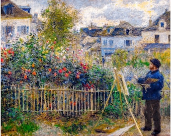 Renoir, Monet Painting in his Garden at Argenteuil, 1873 | Art Print | Canvas Print | Fine Art Poster | Art Reproduction | Archival Giclee