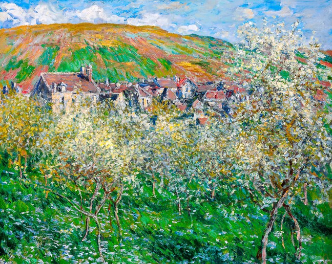 Claude Monet, Flowering Plum Trees, 1879 | Art Print | Canvas Print | Fine Art Poster | Art Reproduction | Archival Giclee | Gift Wrapped