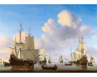 Willem van de Velde the Younger, Dutch Ships in a Calm, 1665 | Art Print | Canvas Print | Fine Art Poster | Art Reproduction | Archival