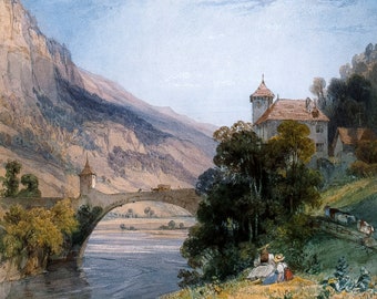 Richard Parkes Bonington, The Bridge of St. Maurice, Valais, Switzerland, 1828 | Art Print | Canvas Print | Fine Art Poster | Art