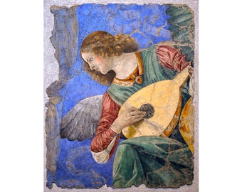 Vatican Fresco, Angel Playing a Lute, Melloso da Forli, 1480 | Art Print | Canvas Print | Fine Art Poster | Art Reproduction | Archival