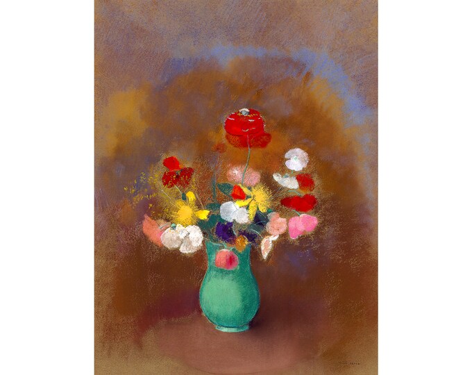 Odilon Redon, Coquelicots dans un vase vert, 1910 | Art Print | Canvas Print | Fine Art Poster | Art Reproduction | Archival Giclee | Gift