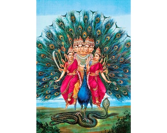 Raja Ravi Varma, Hindu deity Karttikeya or Murugan | Art Print | Canvas Print | Fine Art Poster | Art Reproduction | Archival Giclee | Gift