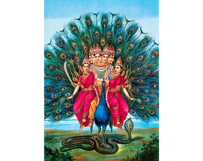 Raja Ravi Varma, Hindu deity Karttikeya or Murugan | Art Print | Canvas Print | Fine Art Poster | Art Reproduction | Archival Giclee | Gift