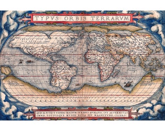 Ortelius World Map Typvs Orbis Terrarvm, 1570 | Art Print | Canvas Print | Fine Art Poster | Art Reproduction | Archival Giclee | Gift Wrap