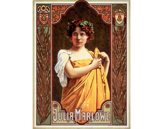 Julia Marlowe, Theatre Poster | Art Print | Canvas Print | Fine Art Poster | Art Reproduction | Archival Giclee | Gift Wrapped