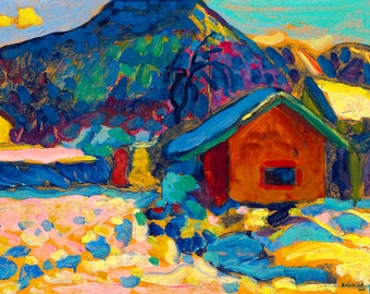 Wassily Kandinsky, Winter study in mountain, 1908 | Art Print | Canvas Print | Fine Art Poster | Art Reproduction | Archival Giclee | Gift
