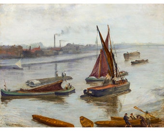 James Whistler, Grey and Silver, Old Battersea Reach, 1863 | Art Print | Canvas Print | Fine Art Poster | Art Reproduction | Archival Giclee