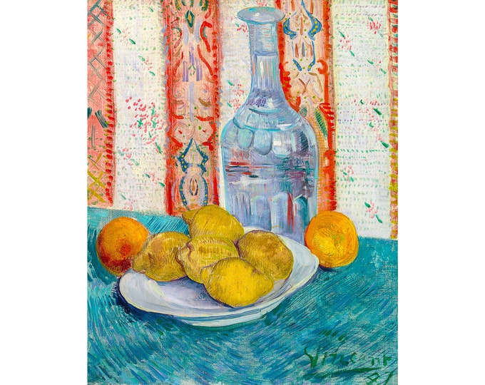 Van Gogh, Carafe and Dish with Citrus Fruit, 1887 | Art Print | Canvas Print | Fine Art Poster | Art Reproduction | Archival Giclee | Gift