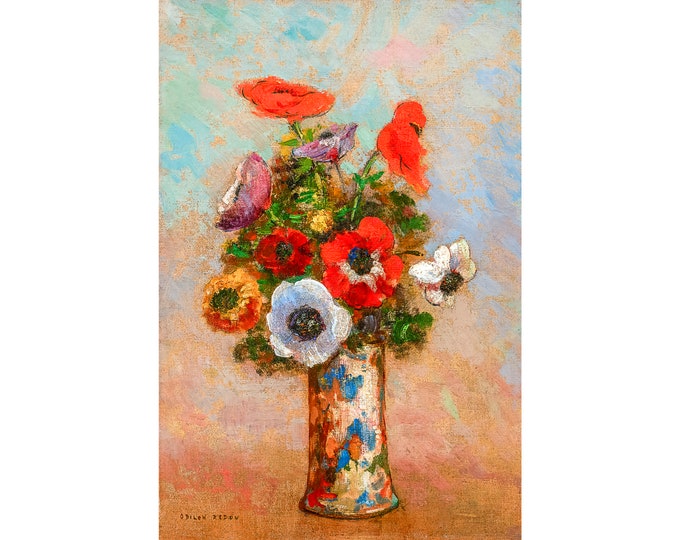 Odilon Redon, Les Anemones (Still Life with Anemones), 1910 | Art Print | Canvas Print | Fine Art Poster | Art Reproduction | Archival