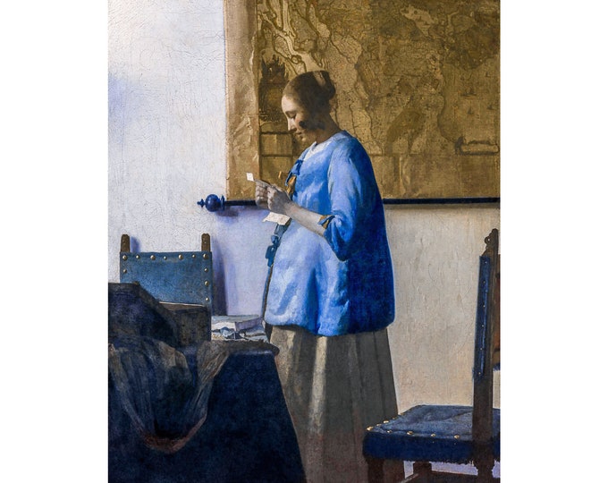Vermeer, Woman in Blue Reading a Letter, 1662 | Art Print | Canvas Print | Fine Art Poster | Art Reproduction | Archival Giclee | Gift Wrap