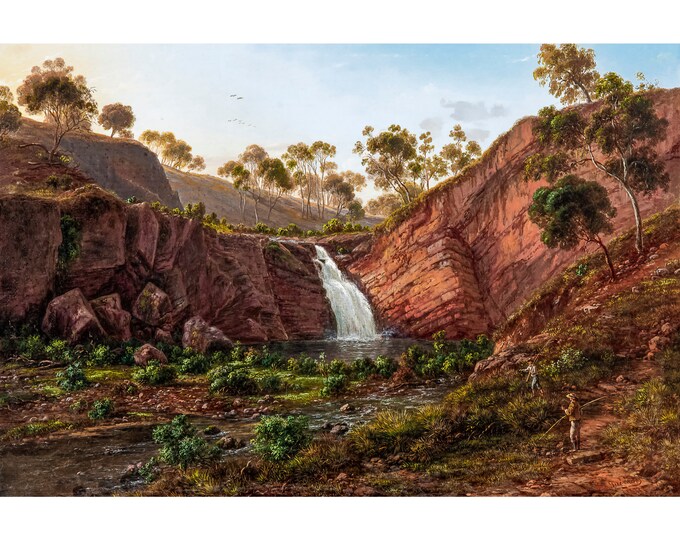 Eugene von Guerard, Waterfall on the Clyde River, Tasmania, 1877 | Art Print | Canvas Print | Fine Art Poster | Art Reproduction | Archival
