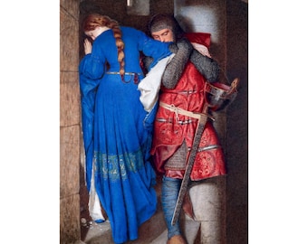 Frederic William Burton: Hellelil and Hildebrand, the meeting on the turret stairs, 1864 | Art Reproduction | Archival Giclee