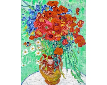 Van Gogh, Red Poppies and Daisies, 1890 | Art Print | Canvas Print | Fine Art Poster | Art Reproduction | Archival Giclee | Gift Wrapped