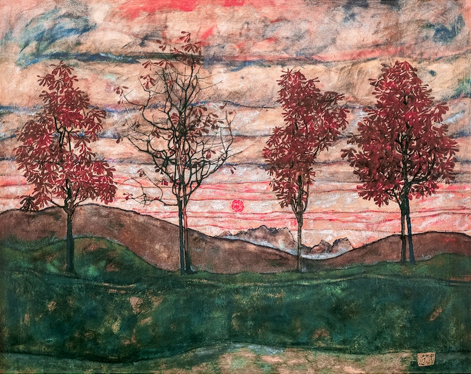 Egon Schiele, Four trees, 1917 Vier Baume  | Art Print | Canvas Print | Fine Art Poster | Art Reproduction | Archival Giclee