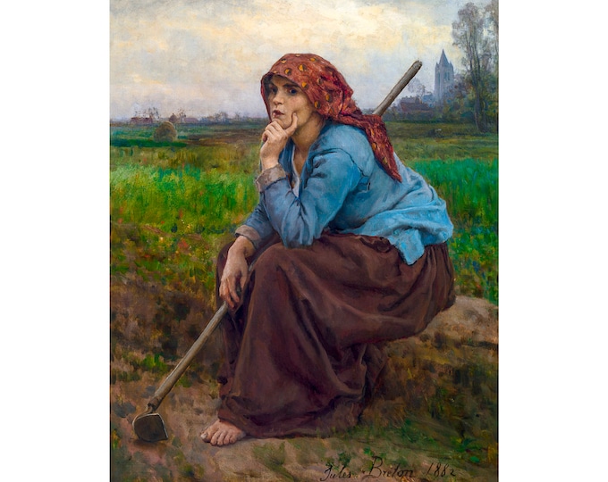 Jules Breton, Young Peasant Girl with a Hoe, 1882 | Art Print | Canvas Print | Fine Art Poster | Art Reproduction | Archival Giclee | Gift
