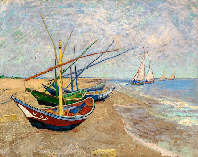 Van Gogh, Fishing Boats, Barques aux Saintes-Maries, 1888 | Art Print | Canvas Print | Fine Art Poster | Art Reproduction | Archival Giclee