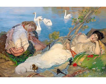 Rupert Bunny - Endormies (1906), Canvas Print or Fine Art Giclee - Enhanced