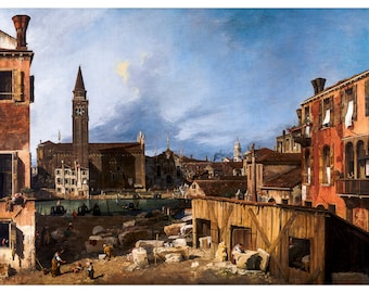 Canaletto, The Stonemason's Yard, 1725 | Art Print | Canvas Print | Fine Art Poster | Art Reproduction | Archival Giclee | Gift Wrapped