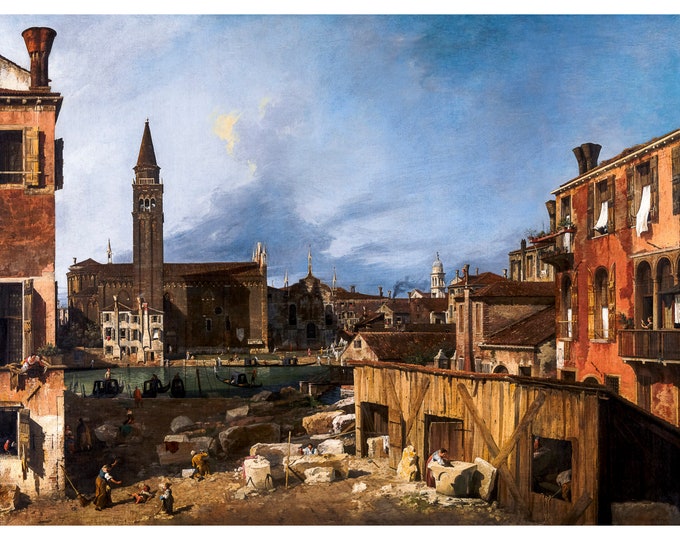 Canaletto, The Stonemason's Yard, 1725 | Art Print | Canvas Print | Fine Art Poster | Art Reproduction | Archival Giclee | Gift Wrapped