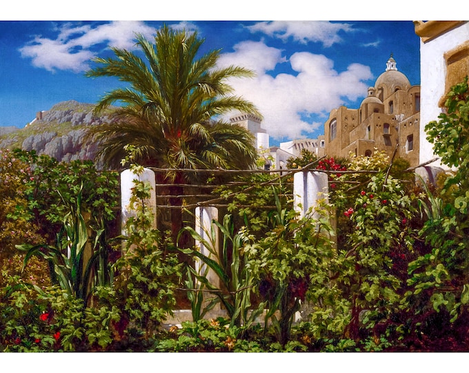 Frederic Leighton, Garden of an Inn, Capri, 1859 | Art Print | Canvas Print | Fine Art Poster | Art Reproduction | Archival Giclee | Gift