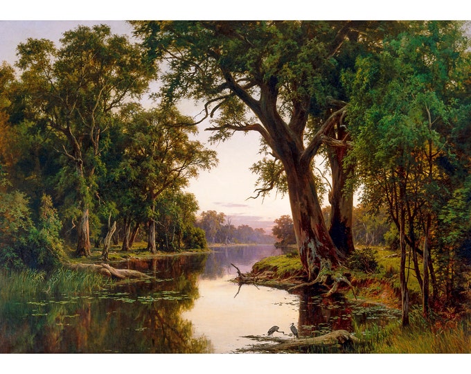 H J Johnstone, A Billabong of the Goulburn, Victoria, 1884 | Art Print | Canvas Print | Fine Art Poster | Art Reproduction | Archival Giclee