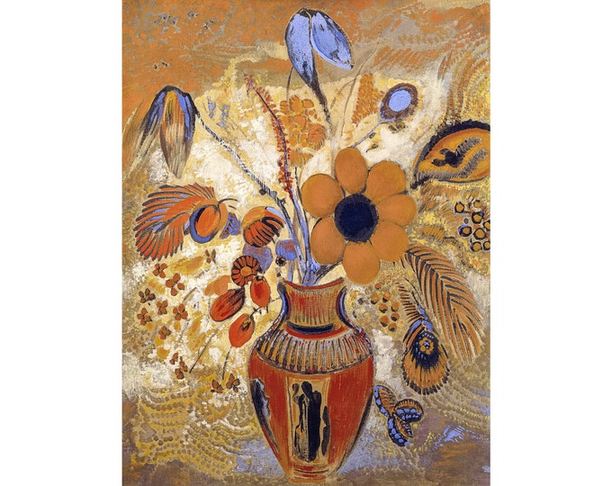 Odilon Redon, Etruscan Vase with Flowers, 1910 | Art Print | Canvas Print | Fine Art Poster | Art Reproduction | Archival Giclee | Gift