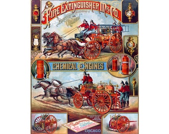 Fire Extinguisher – Old Vintage Ad, (1900), Canvas Print or Fine Art Giclee – Enhanced