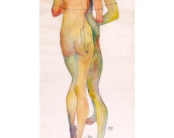 Egon Schiele, Two Standing Nudes, 1913 | Art Print | Canvas Print | Fine Art Poster | Art Reproduction | Archival Giclee | Gift Wrapped