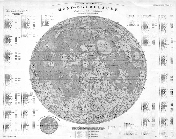 Geographicus, Perthes - Stieler Map of the Moon, 1880 | Art Print | Canvas Print | Fine Art Poster | Art Reproduction | Archival Giclee