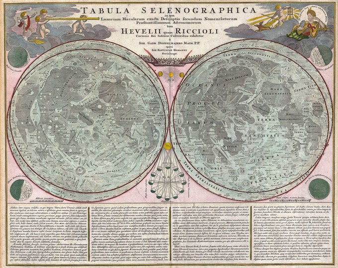 Geographicus, Homann and Doppelmayr Map of the Moon, 1707 | Art Print | Canvas Print | Fine Art Poster | Art Reproduction | Archival Giclee