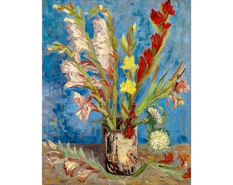 Van Gogh, Vase with Gladioli and China Asters, 1886 | Art Print | Canvas Print | Fine Art Poster | Art Reproduction | Archival Giclee | Gift