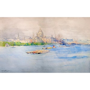 Arthur Streeton, St Pauls from the river Thames, 1918 | Art Print | Canvas Print | Fine Art Poster | Art Reproduction | Archival Giclee