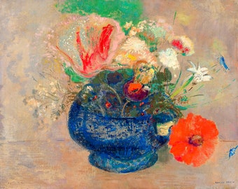 Odilon Redon, Flowers, Fleurs dans une coupe bleue, 1900 | Art Print | Canvas Print | Fine Art Poster | Art Reproduction | Giclee | Gift