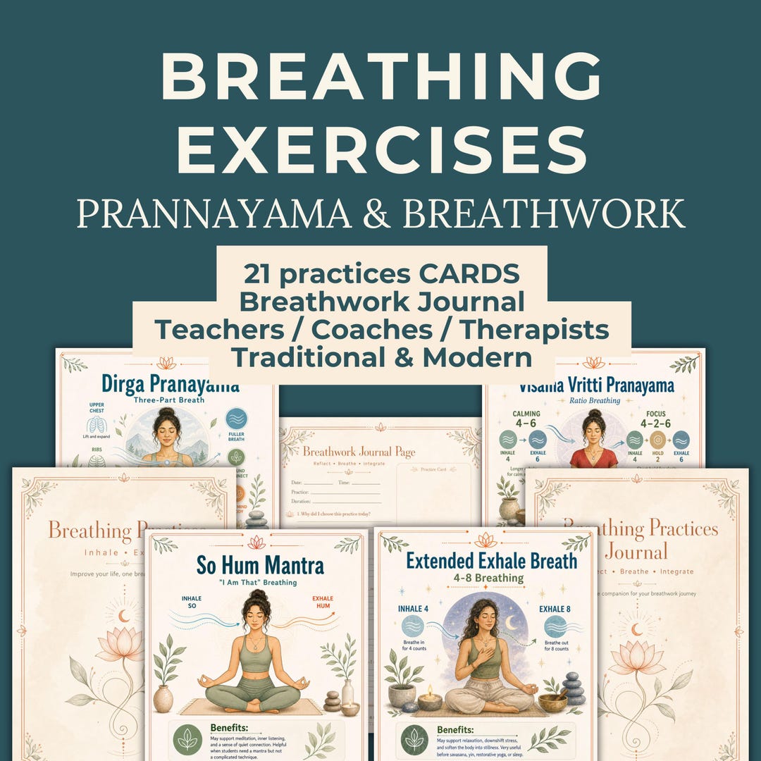 Breathing Exercises Card Deck Breathing Practice Journal With Prompts Pranayama &amp; Breathwork ...
